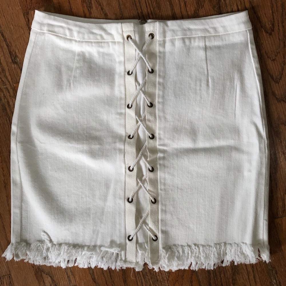 High waisted white jeans skirt